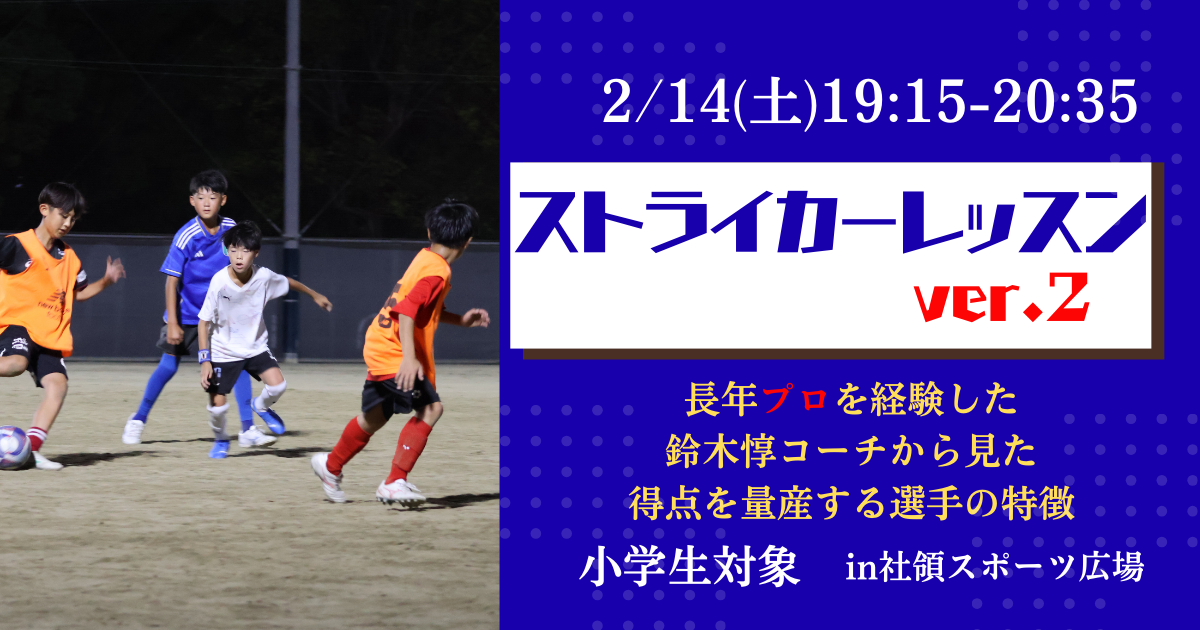 【2/14(土)19時15分-20時35分】STRIKER LESSONin 社領スポーツ広場